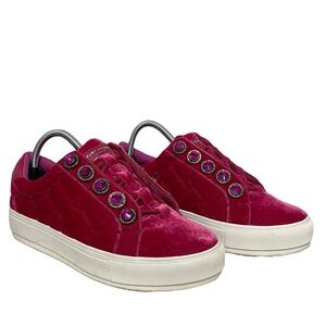 Kurt Geiger London Liviah Lace Up Low Top Embellished Velvet Sneakers Pink 40